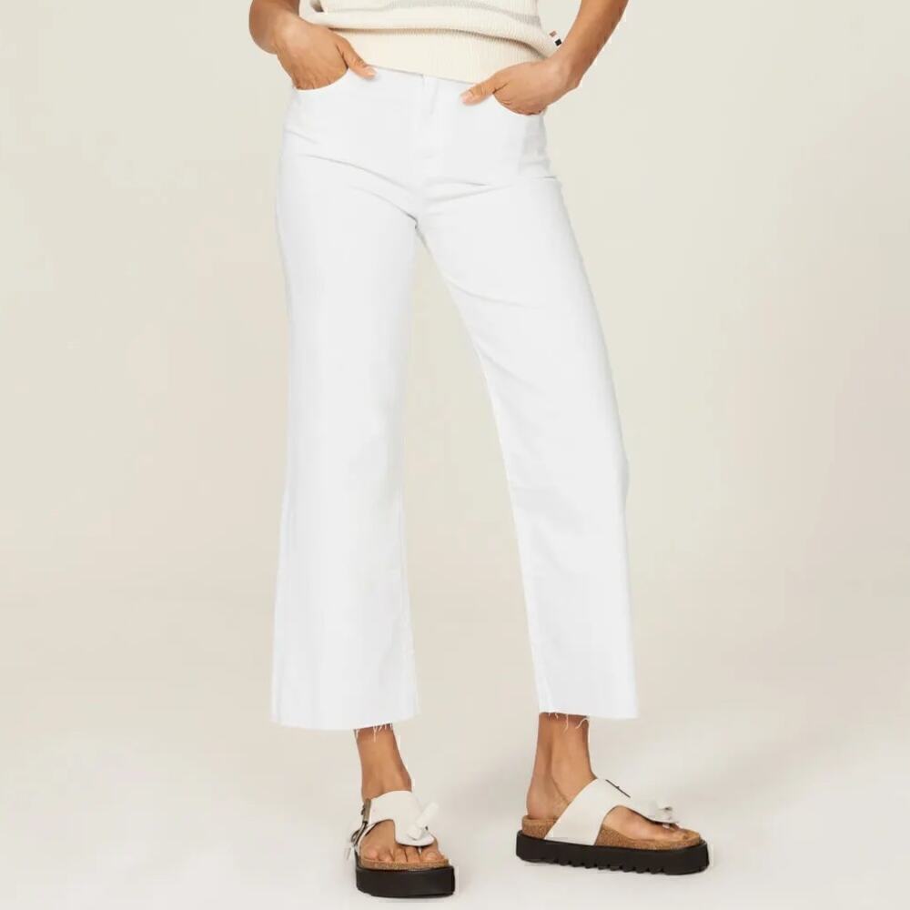 7 For All Mankind Cropped Alexa Jeans High Rise Wide Leg Raw Hem Denim White 30